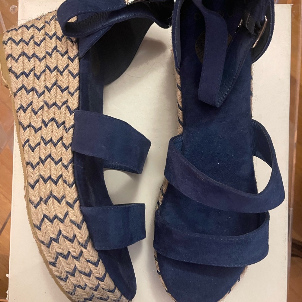 Navy Blue Espadrille Wedge Sandals